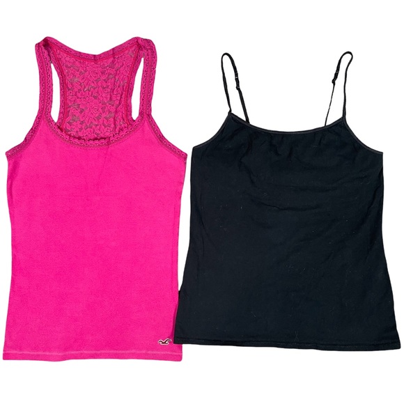 4/$32 Hollister large hot pink tank w/ lace Mossimo large black spaghetti strap - Picture 1 of 16